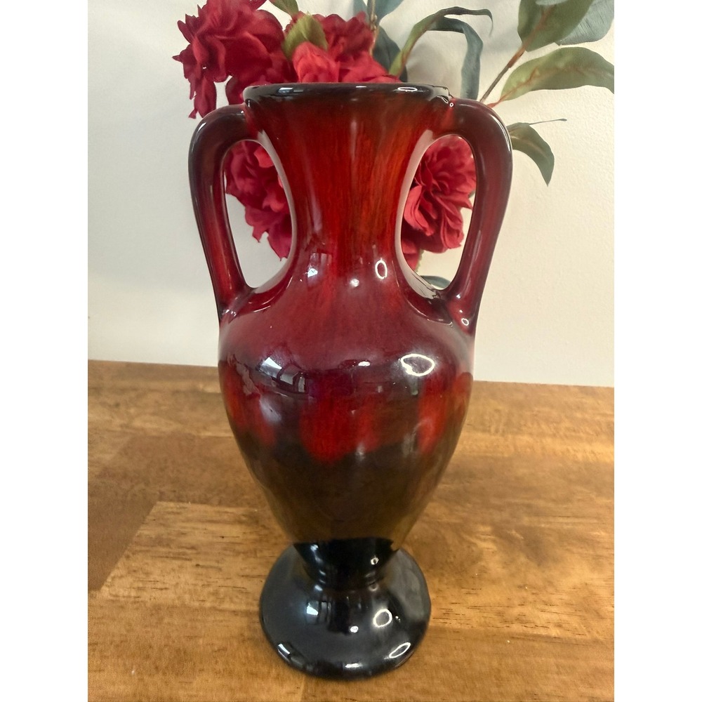 Danesi Arts Canada Red Black Drip Glaze Vase Double Handle Mid Century Pottery